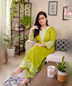 Two Piece Pure Cotton Embroidery Kaj Set